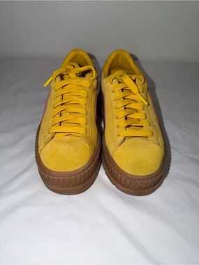 Puma fenty x  creeper Yellow Suede Sneakers with Pink Accent and Brown Gum Sole